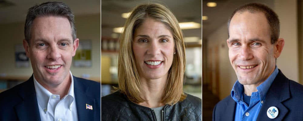 Republican Rick Green, left, Democrat Lori Trahan and independent Mike Mullen (WBUR)