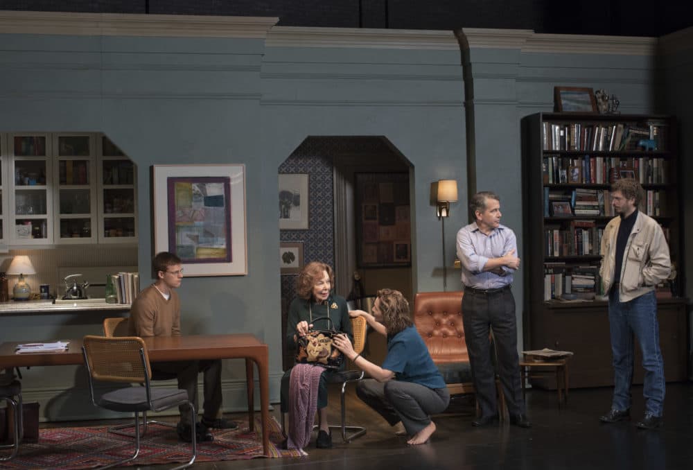 Michael Cera (far right) with co-stars (left to right) Lucas Hedges, Elaine May, Joan Allen and David Cromer in "The Waverly Gallery." (Brigitte Lacombe/Courtesy of the production)