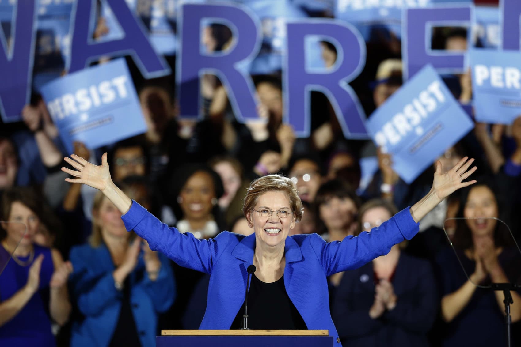 Sen. Elizabeth Warren, D-Mass., gives her victory speech at a Democratic election watch party in Boston. (Michael Dwyer/AP)