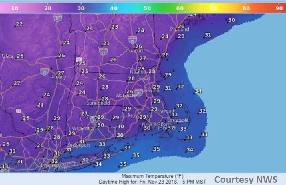 A map shows the maximum temperatures across the region. (National Weather Service)