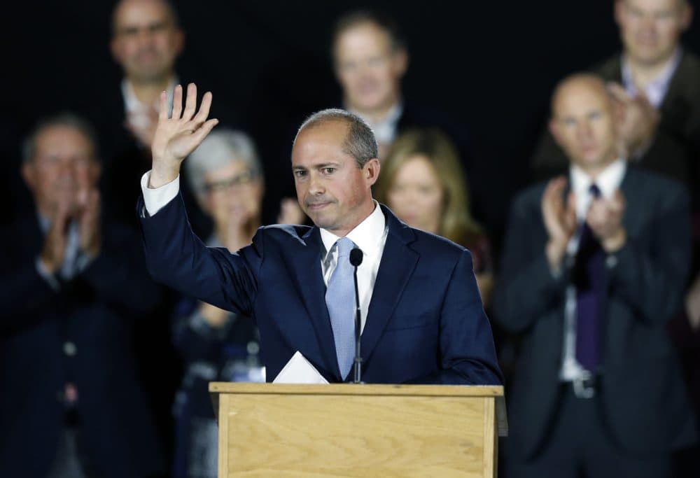 Jay Gonzalez thanks his supporters during his concession speech in the Massachusetts gubernatorial race. (Michael Dwyer/AP)