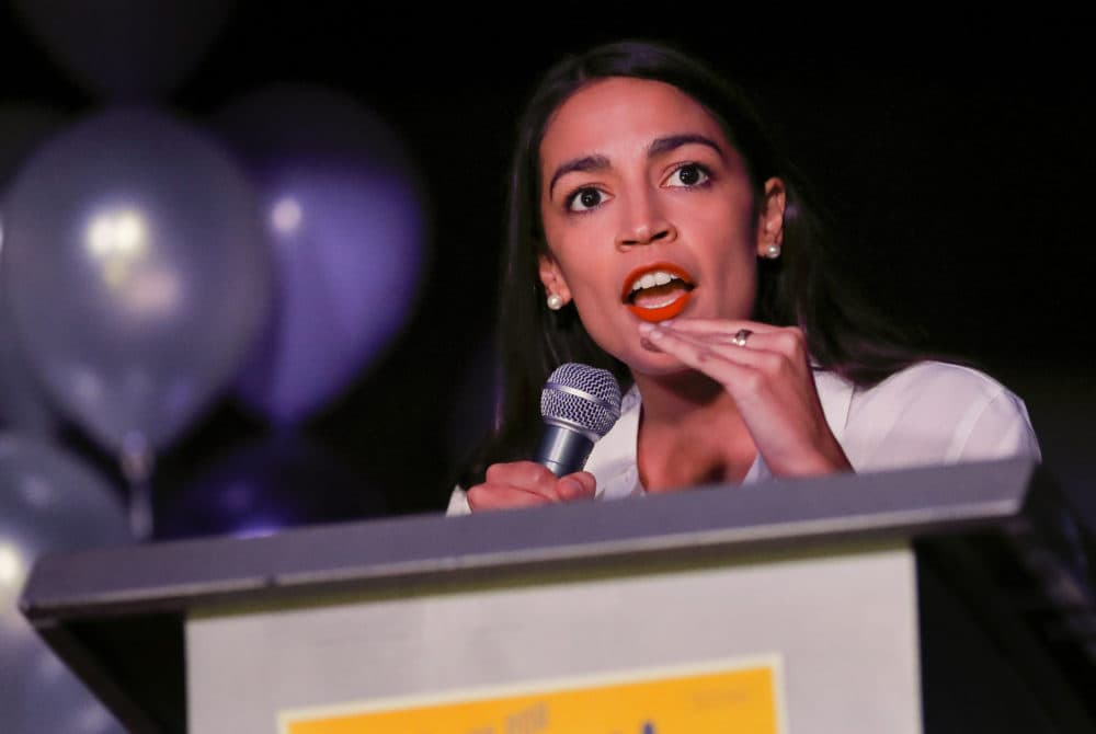 New York Democratic Congressional candidate Alexandria Ocasio-Cortez speaks to supporters, Tuesday, Nov. 6, 2018 in Queens the Queens borough of New York, after defeating Republican challenger Anthony Pappas in the race for the 14th Congressional district of New York. (Stephen Groves/AP)