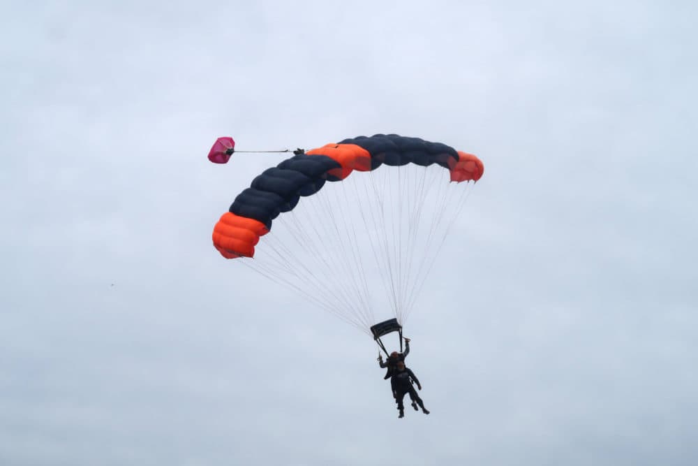 An exoneree comes in for landing. (Bruce Gellerman/WBUR)