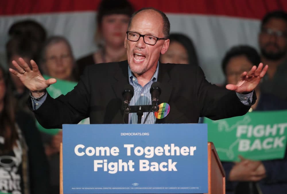 DNC Chairman Tom Perez speaks to a crowd of supporters at a Democratic unity rally on April 21, 2017 in Salt Lake City, Utah. (George Frey/Getty Images)