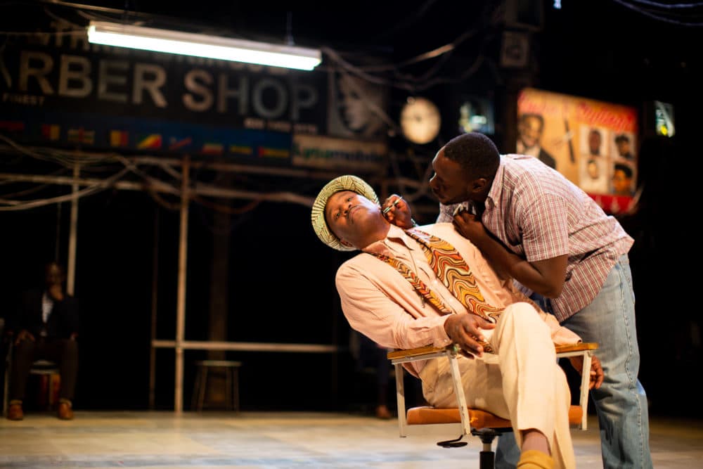 Patrice Najambana and Ekow Quartey in "Barber Shop Chronicles." (Courtesy Ryan Hartford)