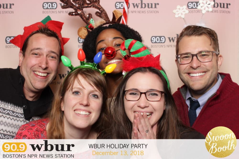 Radio Boston producers Chris Citorik, Zoe Mitchell, Paris Alston, Eve Zuckoff and Jamie Bologna.