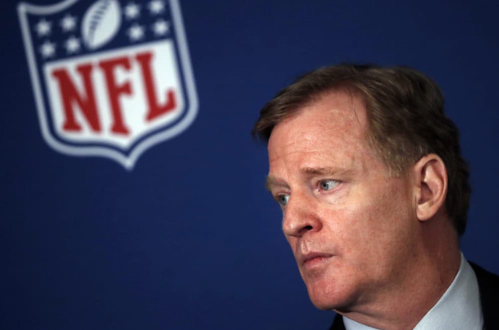 In this May 23, 2018, file photo, NFL commissioner Roger Goodell listens during a news conference in Atlanta. (John Bazemore/AP)