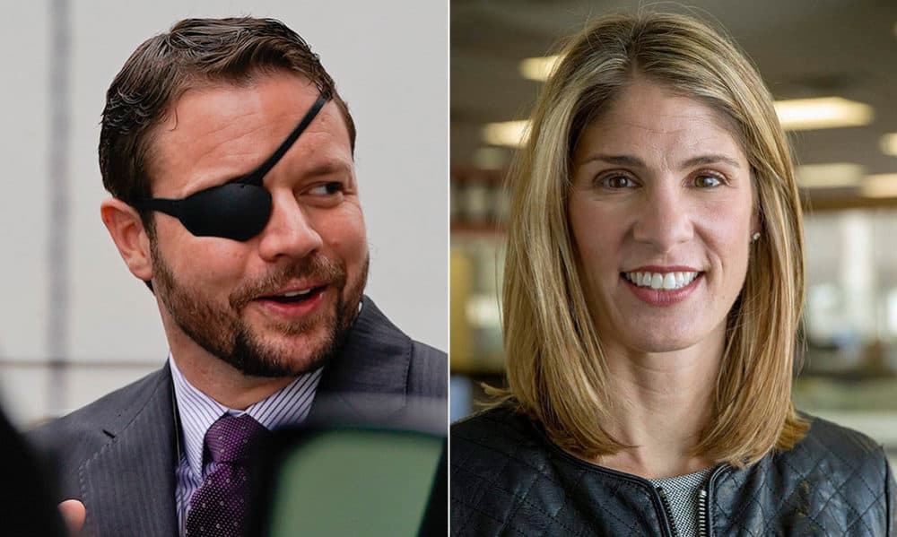 Texas U.S. Rep. Dan Crenshaw and Massachusetts U.S. Rep. Lori Trahan (AP/WBUR)