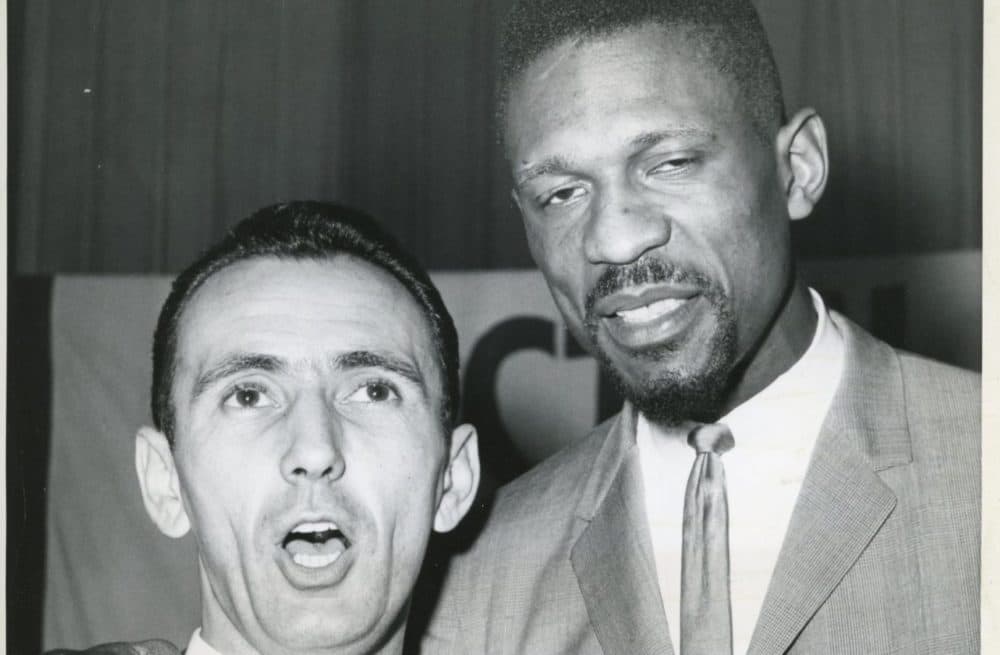 Bob Cousy and Bill Russell won six championships in seven years as teammates. (Courtesy Fortier Public Relations)