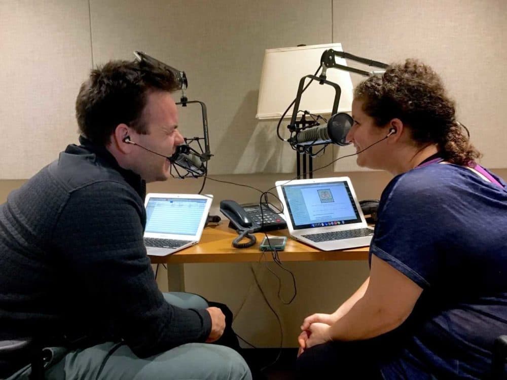 Casper ter Kuile and Vanessa Zoltan record an episode of "Harry Potter and the Sacred Text." (Courtesy)