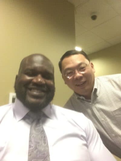 Lin Wang and Shaquille O'Neal (Courtesy Shirley Wang)