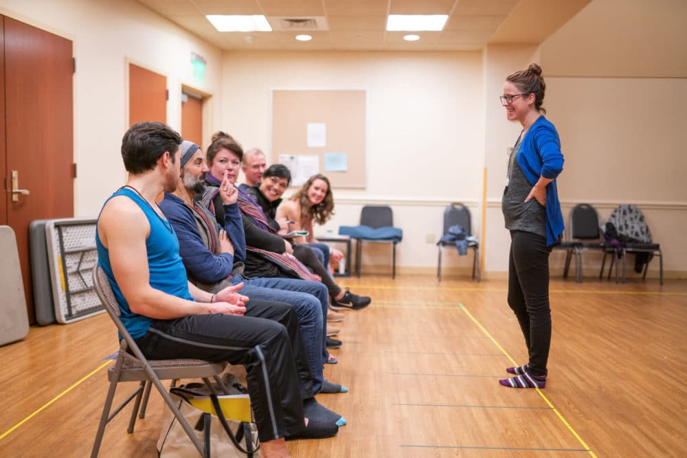 Director M. Bevin O'Gara talks with the cast of "Small Mouth Sounds." (Courtesy Nile Scott Studios)