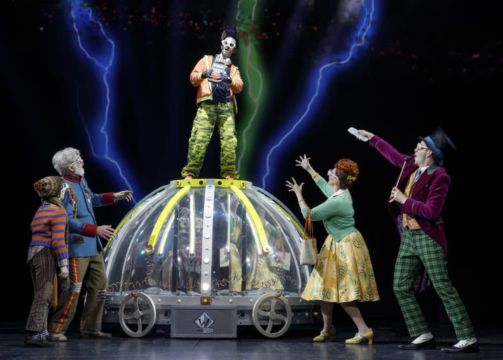 Daniel Quadrino as Mike Teavee and company, in "Charlie and the Chocolate Factory." (Joan Marcus/Courtesy of the production)