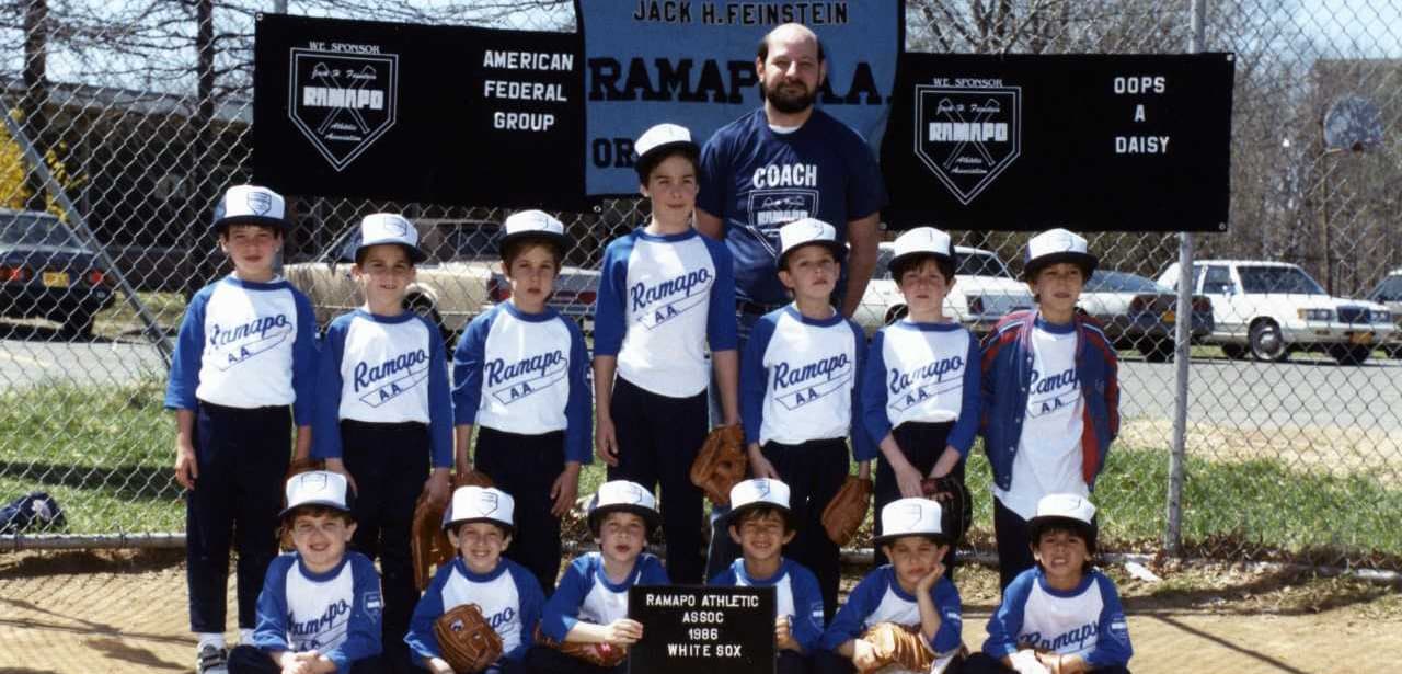Patrick Burleigh (center-middle), pictured at age 6, stands with members of his Little League baseball team in Ramapo, N.J. (Courtesy of Patrick Burleigh)