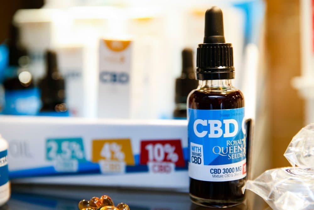 Oils containing cannabidiol (CBD) are seen in a shop in Paris on June 14, 2018. (Geoffroy Van Der Hasselt/AFP/Getty Images)