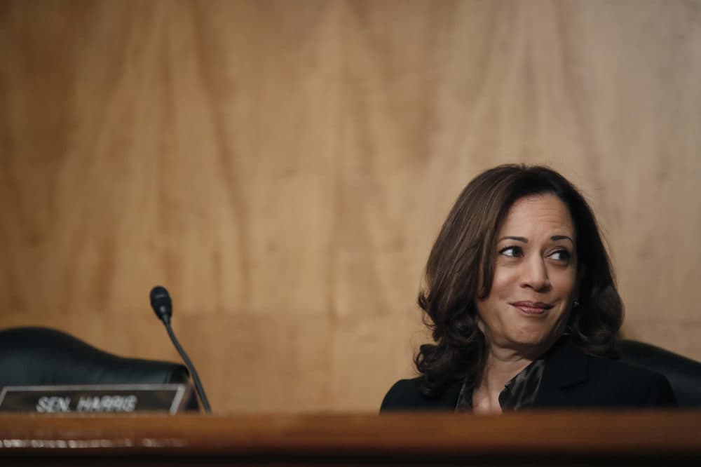 Sen. Kamala Harris, D-Calif., is seated during a hearing of the the Senate Committee on Homeland Security and Governmental Affairs for Steven D. Dillingham to be Director of the Census, on Capitol Hill, Wednesday, Oct. 3, 2018 in Washington. (Alex Brandon/AP)