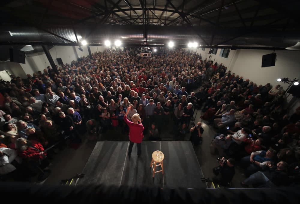 Warren speaks during an organizing event at Curate event space in Des Moines, Iowa, Saturday. (Matthew Putney/AP)