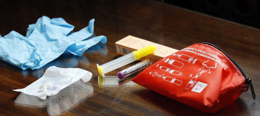 The contents of an emergency opioid overdose kit is seen at the statehouse Tuesday Sept. 29, 2015 in Concord, N.H. (Jim Cole/AP)