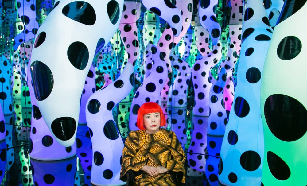 Yayoi Kusama sitting in "Love is Calling" during her solo exhibition at David Zwirner in New York. (Courtesy David Zwirner)