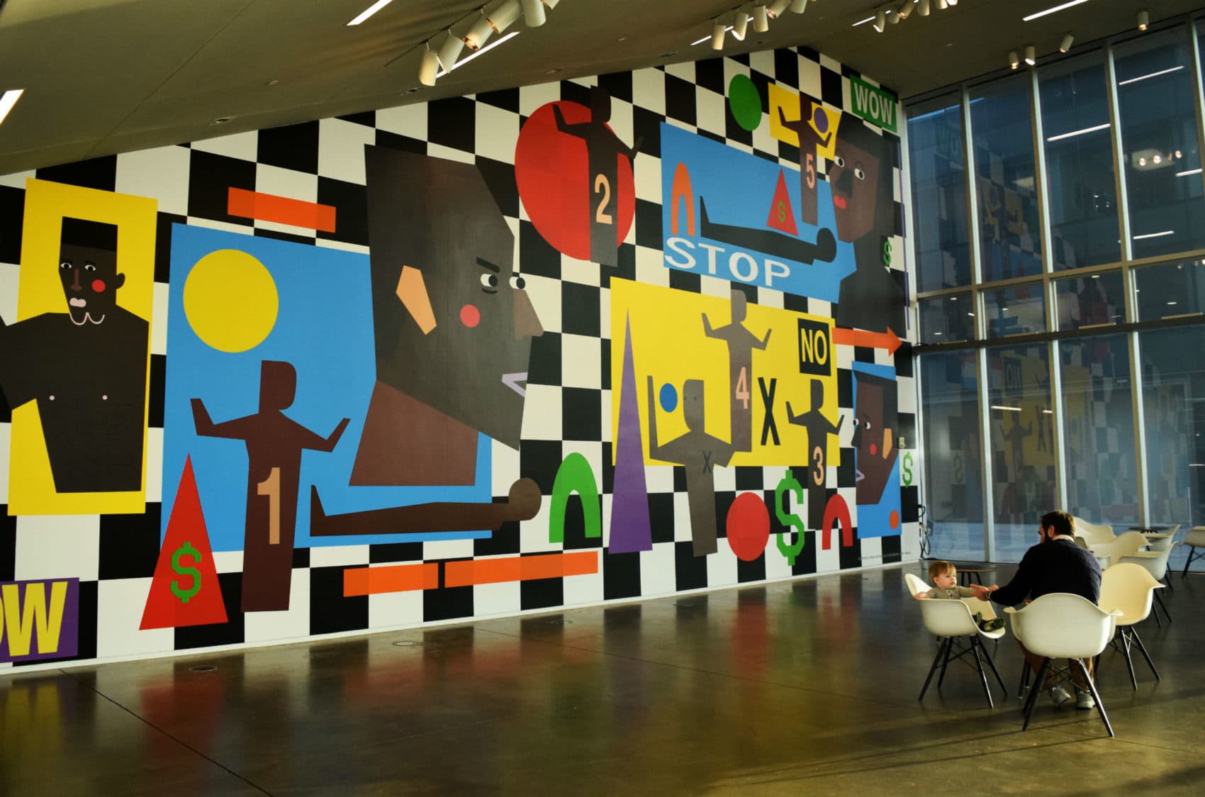 "Nina Chanel Abney" installed in the ICA's lobby. (Pien Huang for WBUR)