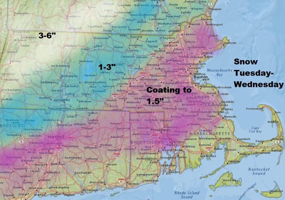 Some light snow is possible through Wednesday. (Dave Epstein/WBUR)