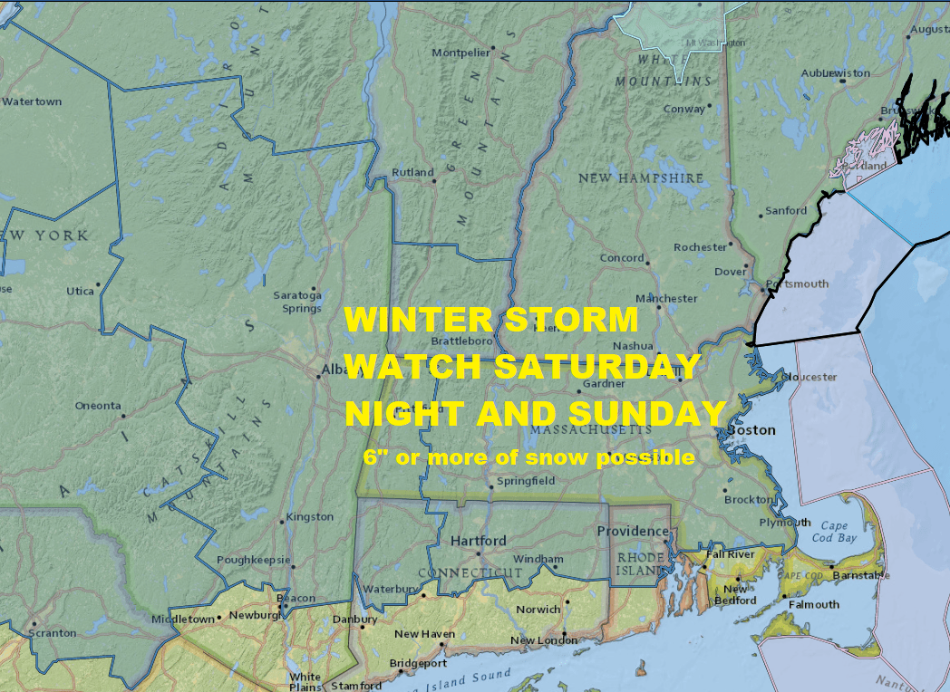 Winter Storm Watches for 6 inches or more of snow are posted. (Dave Epstein/NOAA Data)
