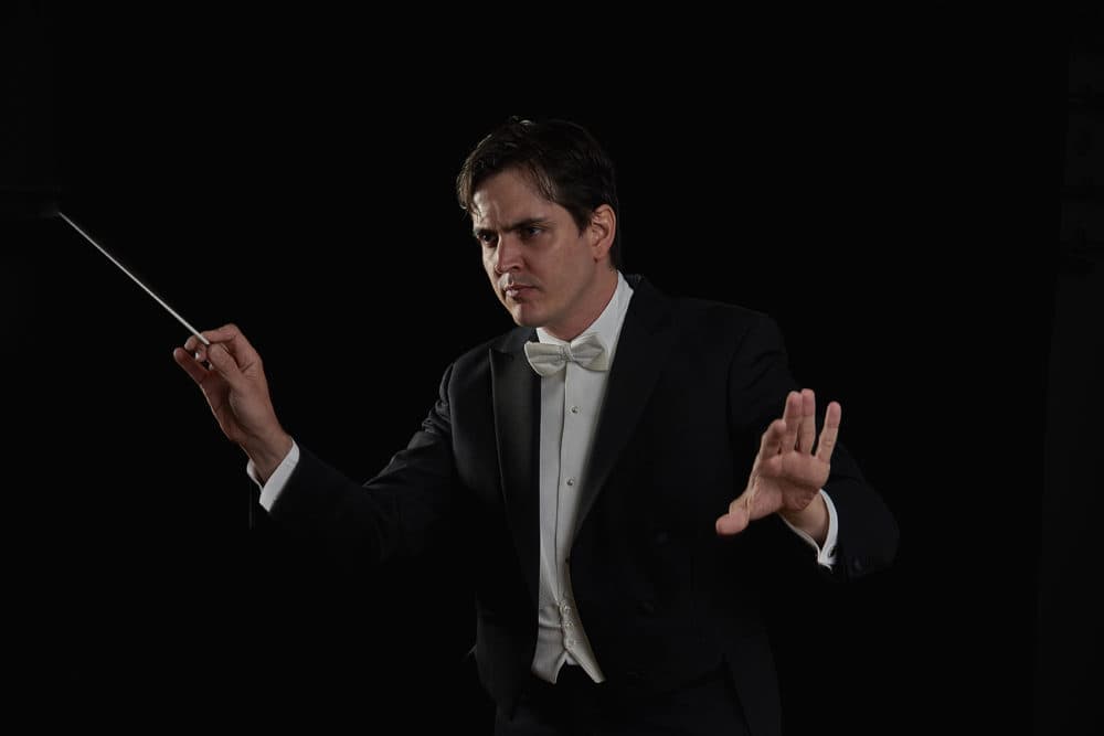 Carlos Izcaray, who was born in Venezuela, conducts the Alabama Symphony Orchestra during a performance. (Courtesy of the Alabama Symphony Orchestra)