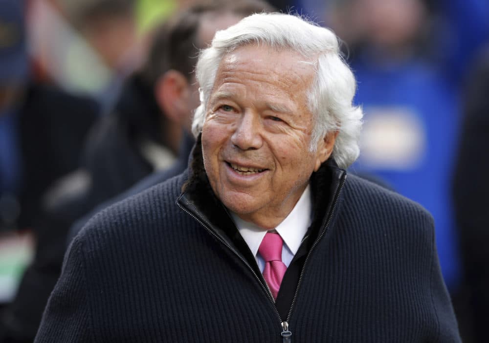 New England Patriots owner Robert Kraft walks on the field before the AFC Championship game between the Kansas City Chiefs and the Patriots on Jan. 20, 2019, in Kansas City, Mo. (Charlie Neibergall/AP)