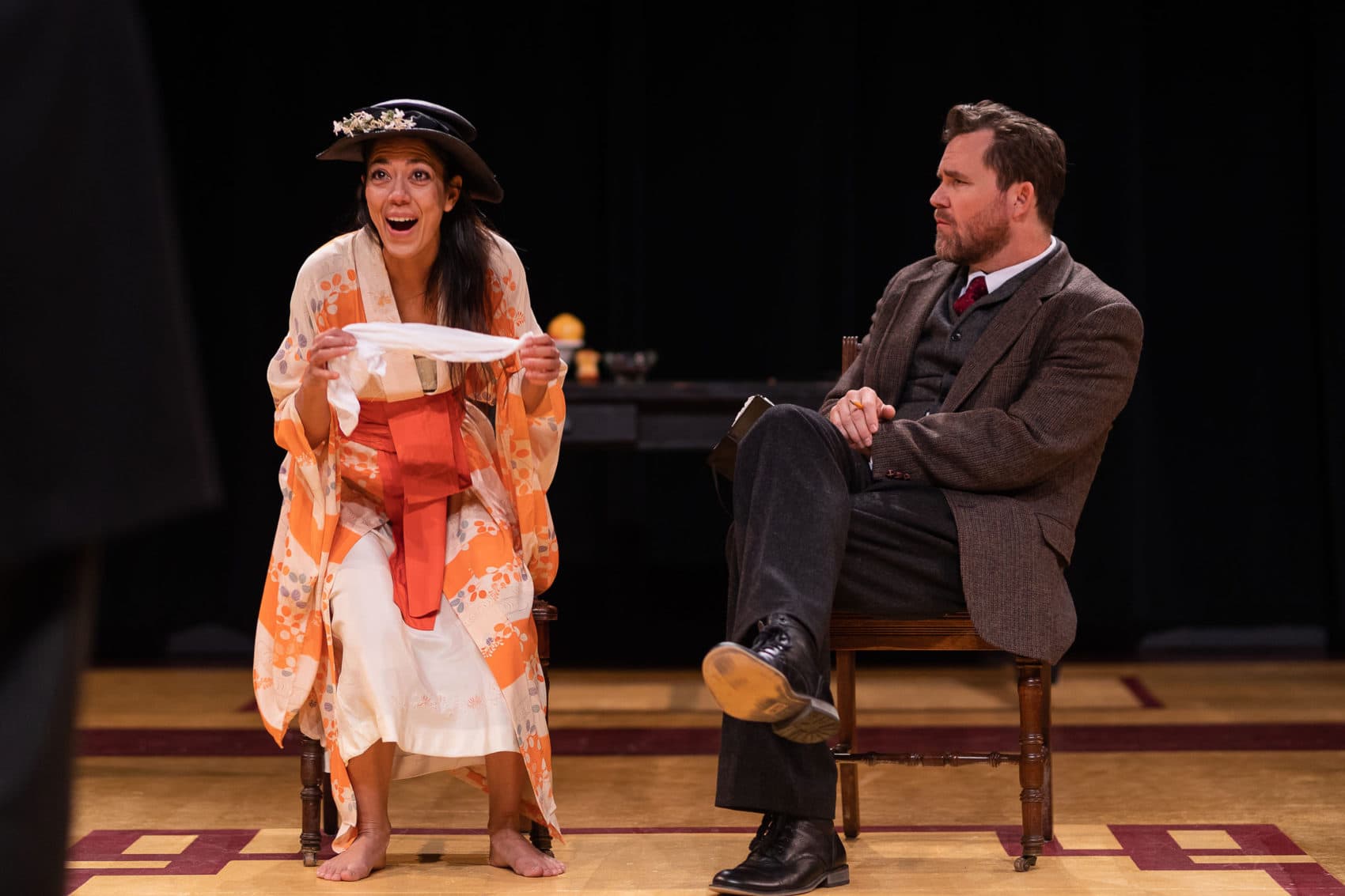 Vaishnavi Sharma as
Eliza Doolittle and Eric Tucker as Henry Higgins in "Bedlam's Pygmalion" at Central Square Theater. (Courtesy Nile Scott Studios)