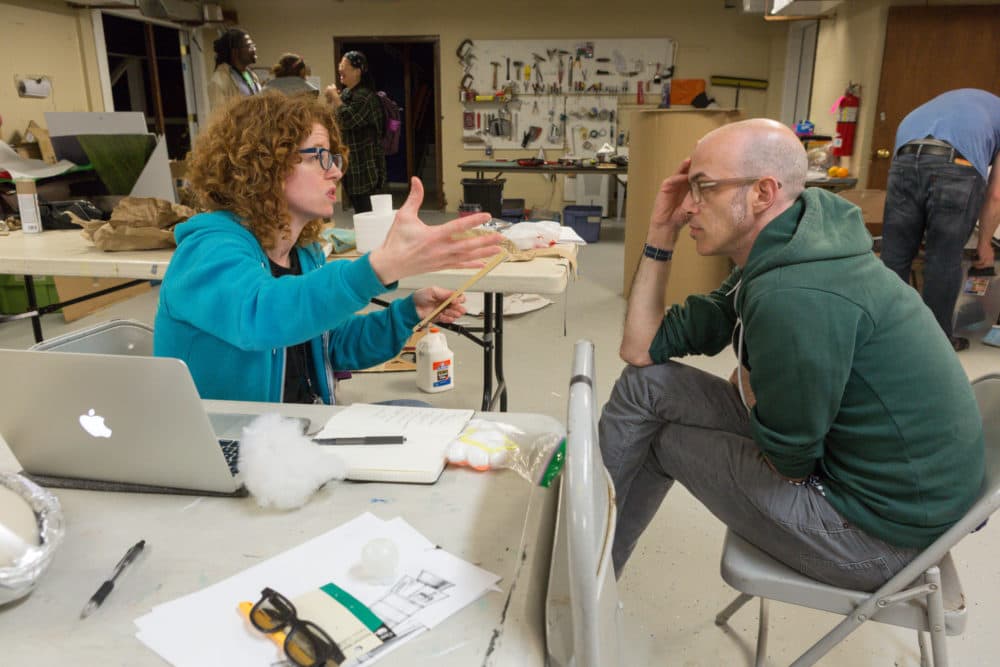 Bonnie Duncan and Dan Milstein work on "Go Home Tiny Monster." (Courtesy Richard Termine/The Gottabees)