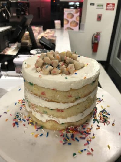Christina Tosi's famous birthday cake at Milk Bar in Harvard Square. (Andrea Shea/WBUR)