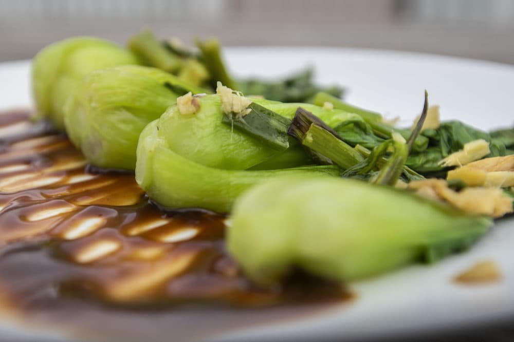 Stir-fried baby bok choy with ginger and hoisin. (Jesse Costa/WBUR)