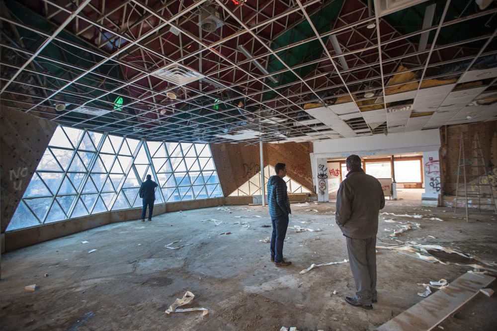 The interior of Buckminster Fuller's geodesic dome in Woods Hole (Jesse Costa/WBUR)