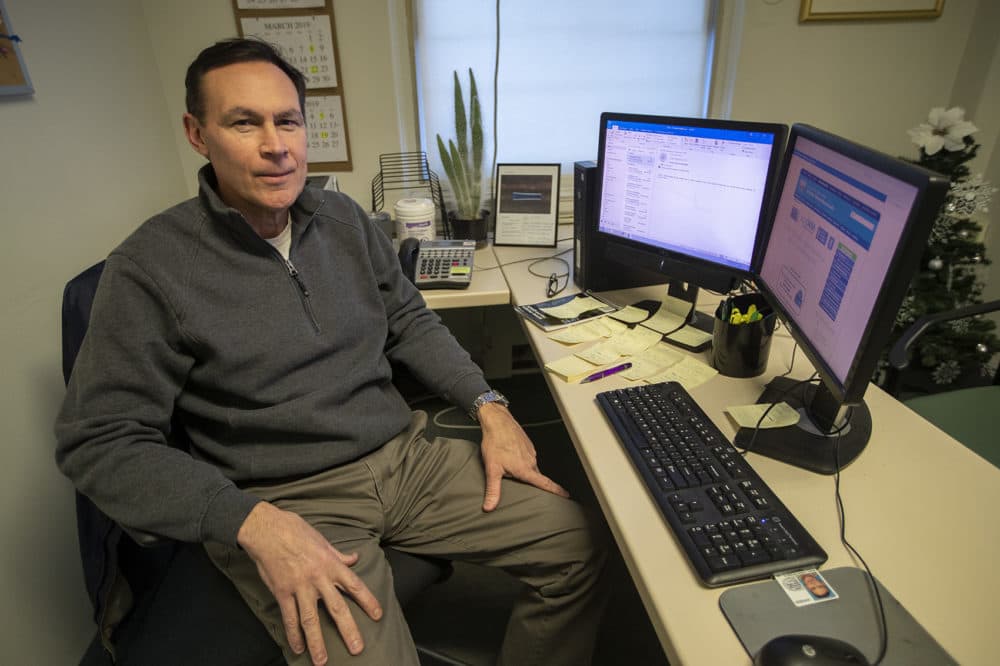 Riga in his office at the Northampton VA Medical Center. (Jesse Costa/WBUR)