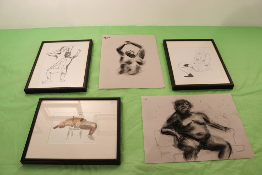 A selection of submissions to the gallery show "The Figure is Queer." (Olivia Deng for WBUR)