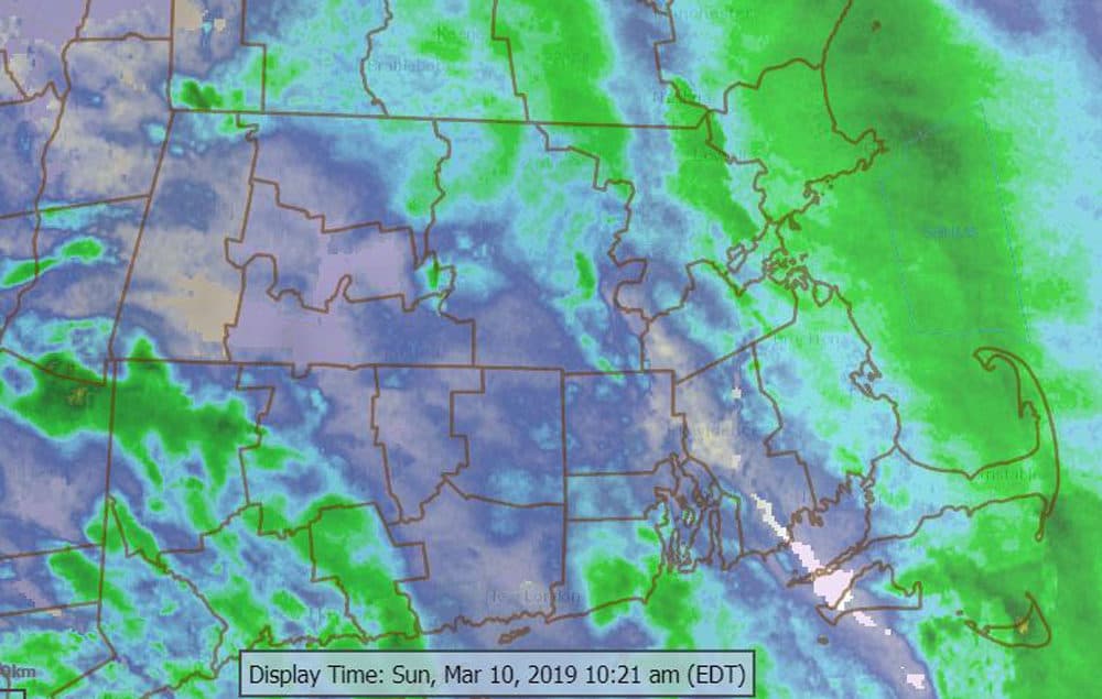 A large low pressure system moves through New England Sunday morning, bringing about 2 inches of accumulated snow. (Courtesy National Weather Service)