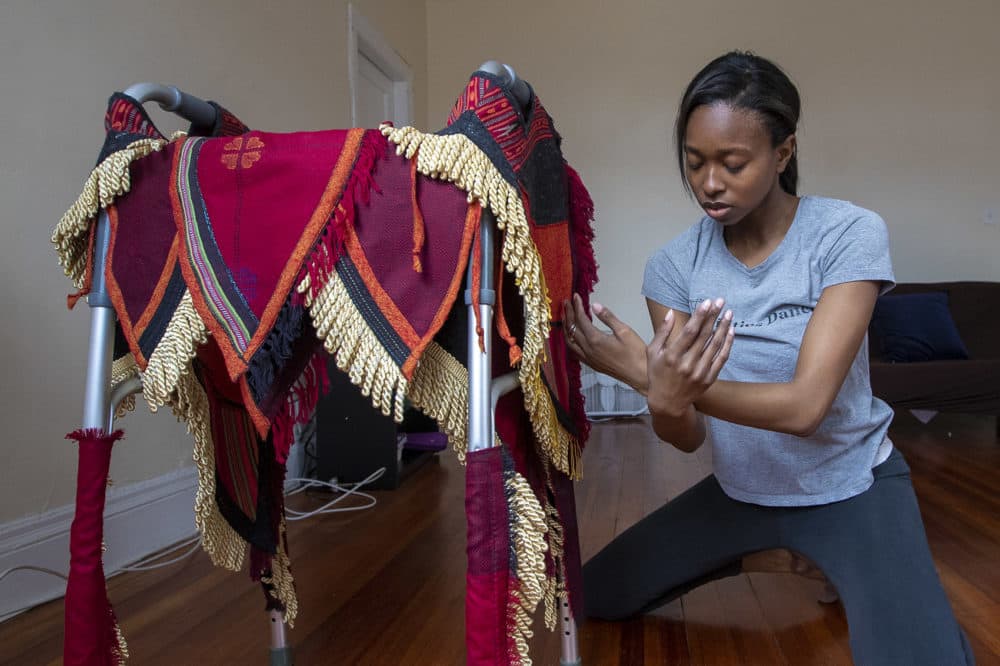Ellice Patterson dances at her studio in Brookline. (Jesse Costa/WBUR)