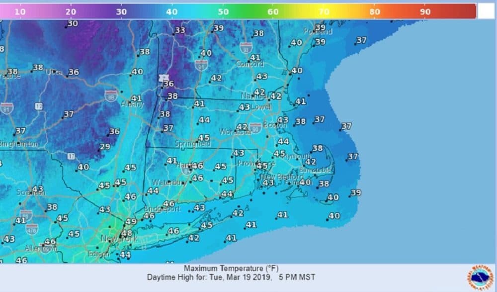 High temperatures are shown for March 19, 2019. (Courtesy National Weather Service)