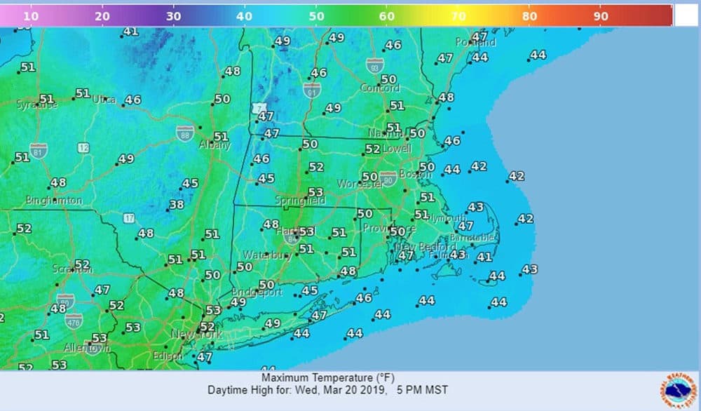 High temperatures are shown for March 20. (Courtesy National Weather Service)