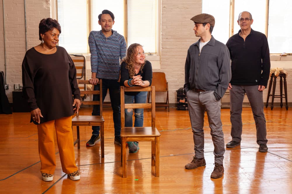 Actors Tina Fabrique, Vichet Chum, Caroline Neff, Raviv Ullman and Joel Colodner of Merrimack Repertory Theatre's "The Haunted Life." (Courtesy Meghan Moore)