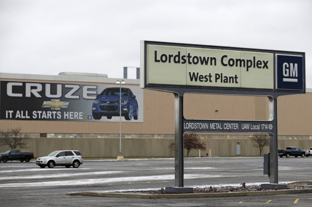 A sign is displayed at General Motors Lordstown West plant Tuesday, Nov. 27, 2018, in Lordstown, Ohio. (Tony Dejak/AP)