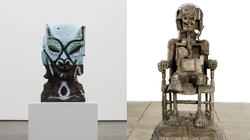 Huma Bhabha's "Four Nights of a Dreamer" and "The Orientalist." (Courtesy Huma Bhahba, David Kordansky Gallery and Salon 94)