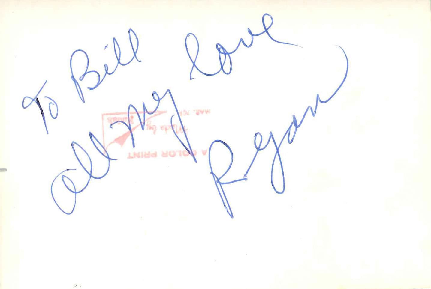 Ryan O'Neal signed the back of a photo for Bill Cleary. (Courtesy Bill Cleary)