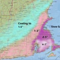 Highest snow totals will be south of Boston Saturday. (Dave Epstein/WBUR)