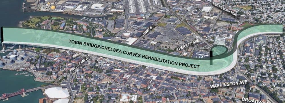 The area of Route 1 shown will be affected by a two-year Tobin Bridge construction project. (Courtesy MassDOT)