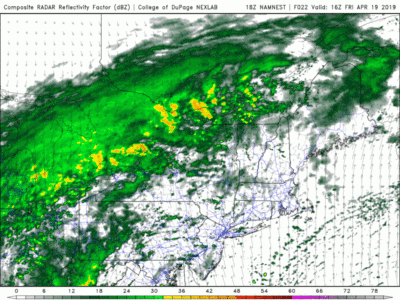Most of the heavier showers remain west of the greater Boston through the first half of Saturday. (Courtesy COD Weather)