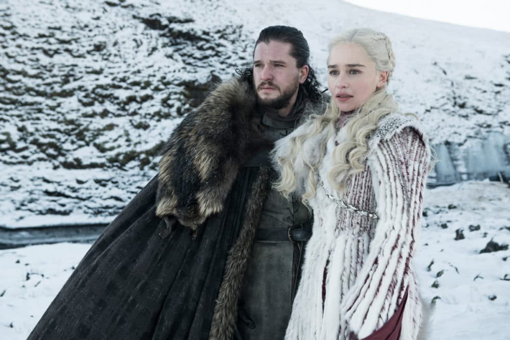 Kit Harington and Emilia Clarke in "Game of Thrones." (Helen Sloane/HBO)