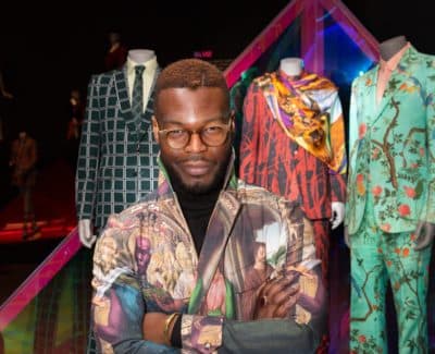 Walé Oyéjidé of Ikiré Jones with his work. (Courtesy Michael Blanchard)
