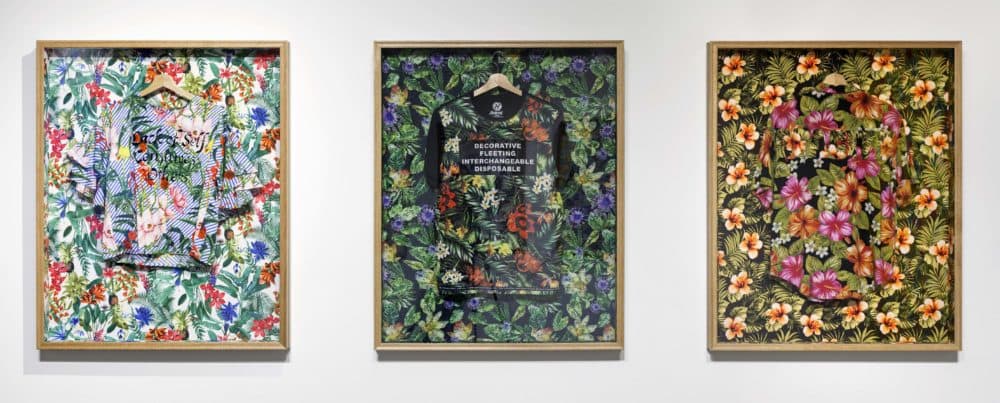 Installation view of work by Joiri Minaya, "I can wear tropical print now," at Red Bull Arts Detroit in Detroit, MI in 2018. (Courtesy Red Bull Arts Detroit)
