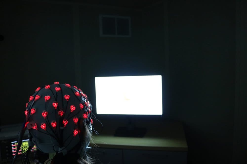 A skull cap with electrodes (Courtesy of Rob Reinhart/BU)